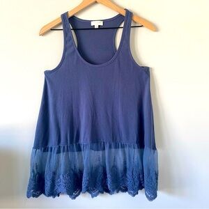 Umgee Blue Lace Layering Boho Tank Size Small Cottage core Peasant Sleeveless